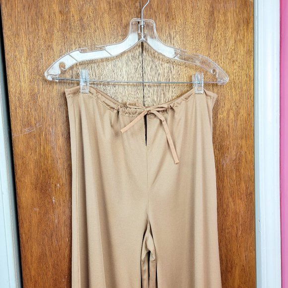 Vintage 70s Tan Wide Leg Drawstring Waist Lounge Pants - Picture 6 of 7